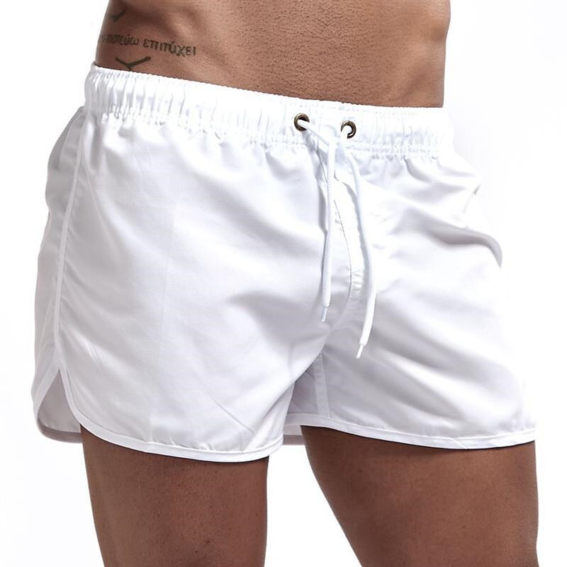 Men's  Drawstring Elastic Waist  Solid Color Quick Dry Swim Shorts 