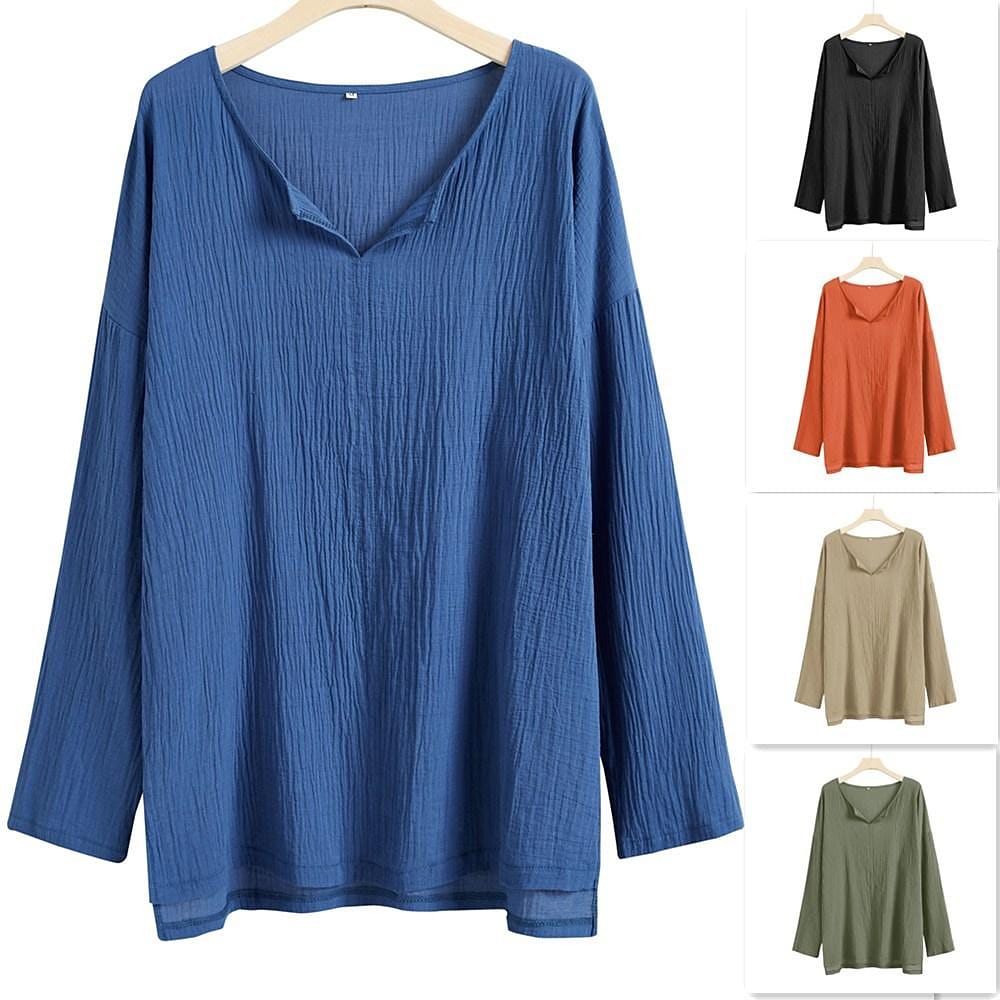 Men's Cotton Linen Solid Color Long Sleeve