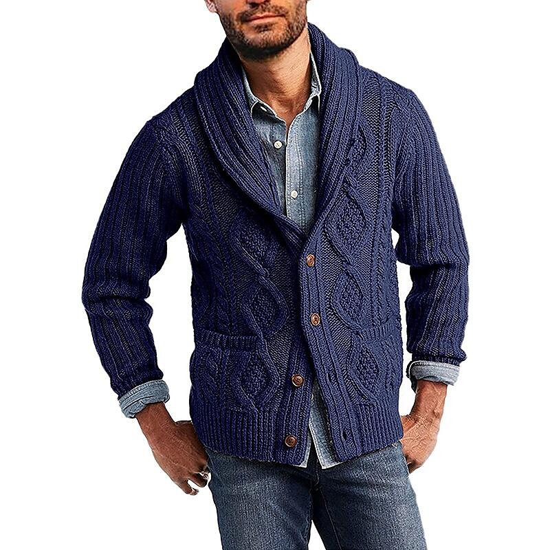 Men solid color long-sleeved knitted jacket sweater men