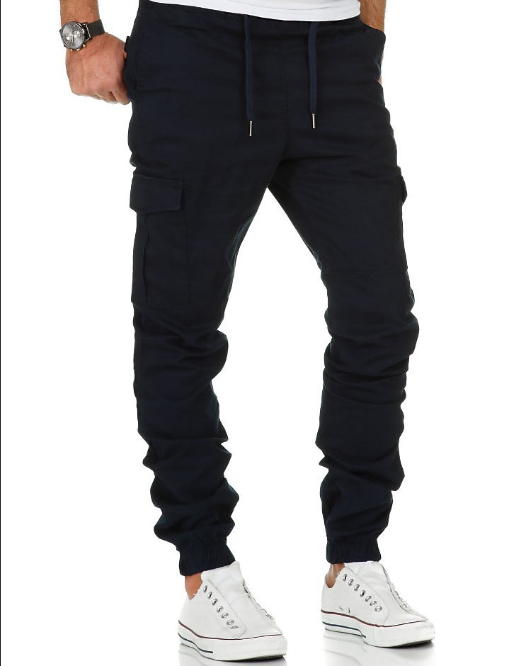 Men's Workout Pants Pocket Drawstring Solid Color Full Length Daily Weekend Stylish Athleisure Green Black Micro-elastic