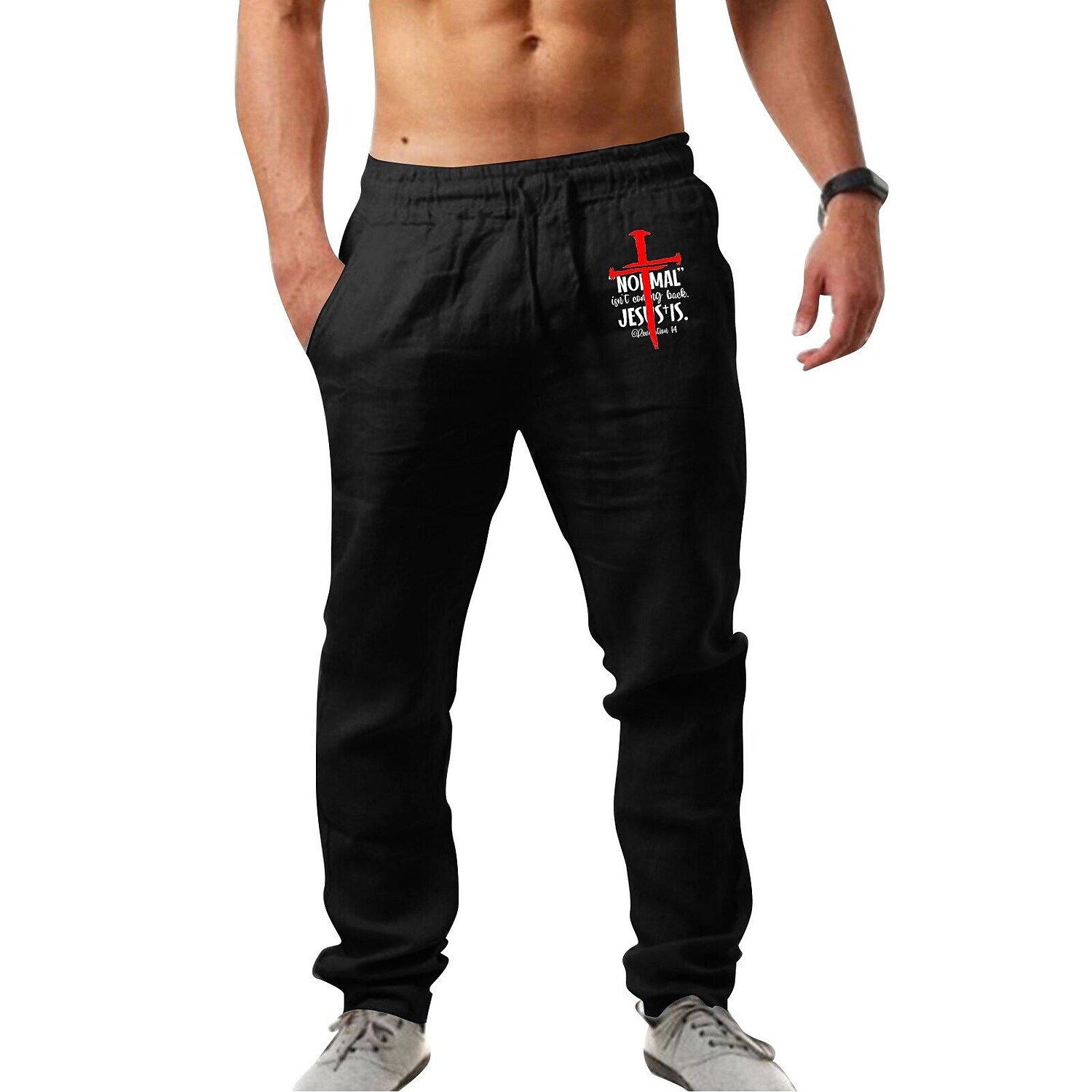 Men's hip-hop breathable cotton linen loose casual sports trousers