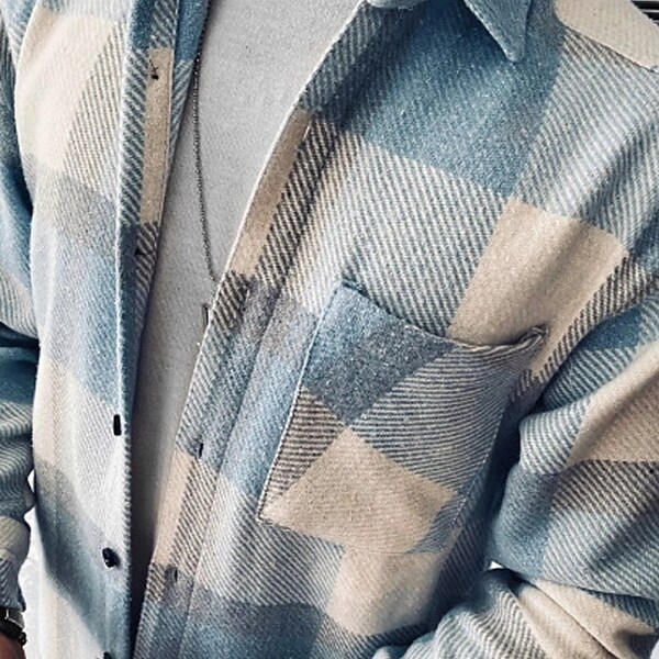 Men's Blue Shirt Plaid Long Sleeve