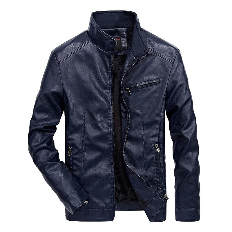 Men pu leather jacket men's plus velvet stand-up collar winter new retro leather jacket coat