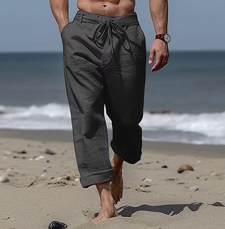 Men's Linen Pants Trousers Summer Pants Beach Pants Front Pocket Straight Leg Plain Comfort Breathable Casual Daily Holiday Linen / Cotton Blend Fashion Basic Black White