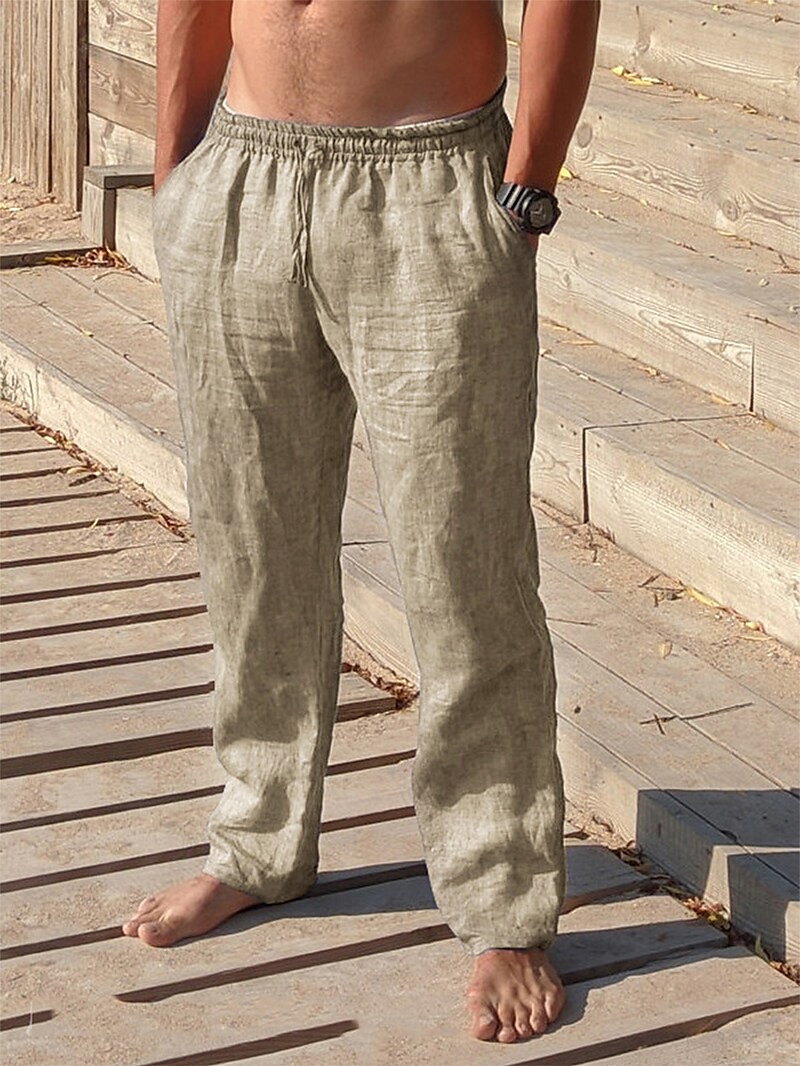 Men's Casual Pants Classic Fit Elastic Waist Drawstring Trousers 