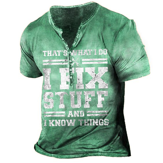 Men's Henley Shirt Tee T shirt Tee 3D Print Graphic Patterned Cross Plus Size Henley Daily Sports Button-Down Print Short Sleeve Tops Designer Basic Casual Big and Tall Brown / Summer / Summer