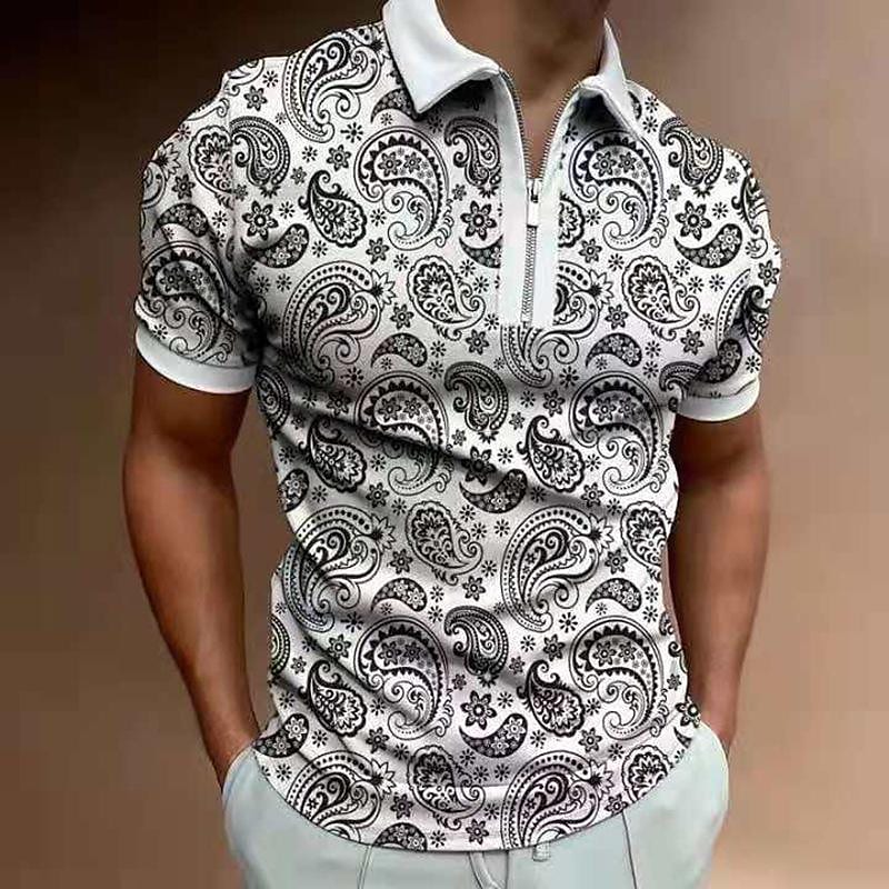 2021 new men's polo shirt zipper lapel shirt short-sleeved t-shirt digital printing men's top european and american cross-border
