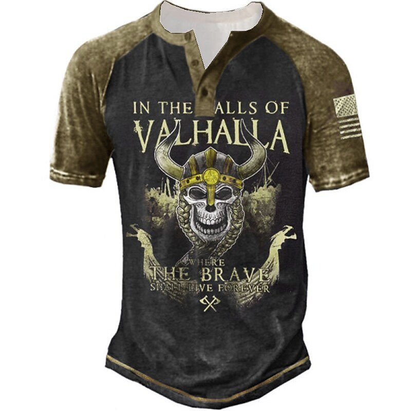 Men's Henley Shirt Tee T shirt Tee 3D Print Graphic Patterned Skull Le