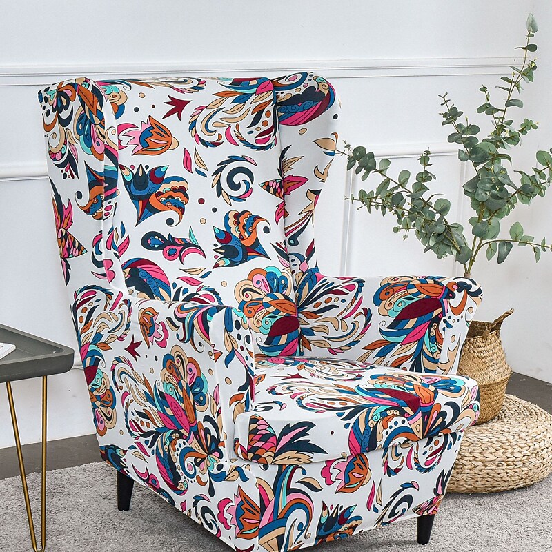 Wing Chair Slipcovers Spandex Stretch Sofa Covers Wingback Armchair Covers with Seat Pad Cushion Cover Arms Printing Pattern Fabric Furniture Protector for Living Room Wingback Chair #8835465