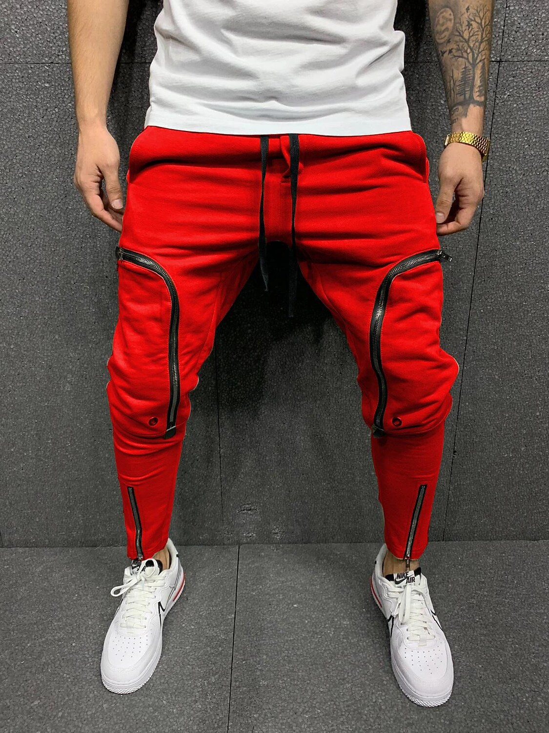 Men's Drawstring Zip Patch Pocket Track Pants