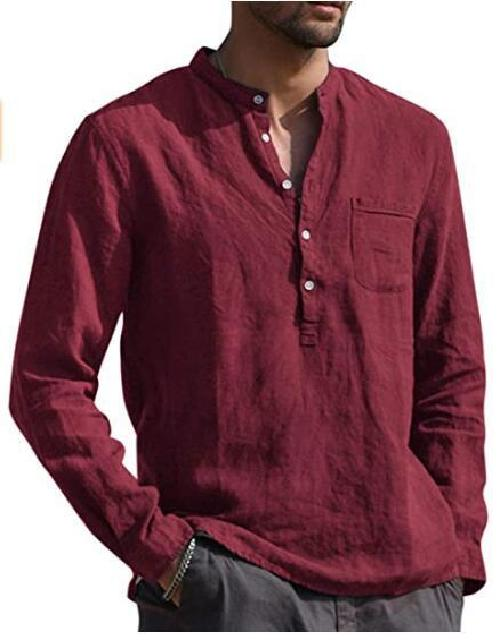 Men's V-Neck Casual Linen Shirt