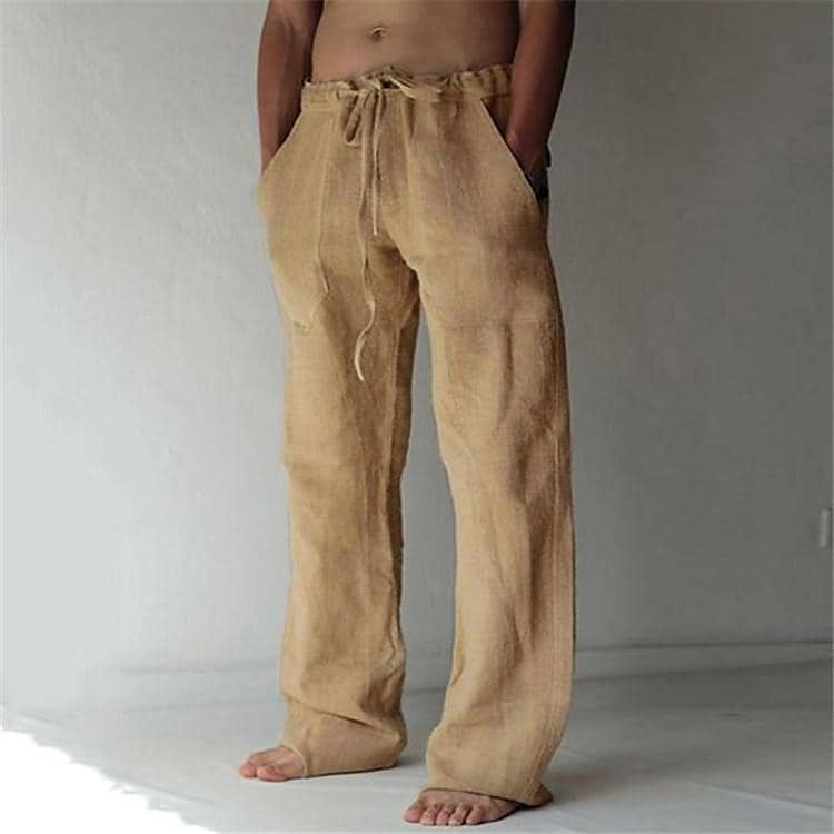 Men's Solid Color Cotton Linen Drawstring Casual Pants