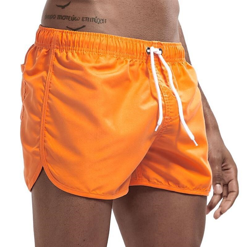 Men's  Drawstring Elastic Waist  Solid Color Quick Dry Swim Shorts 