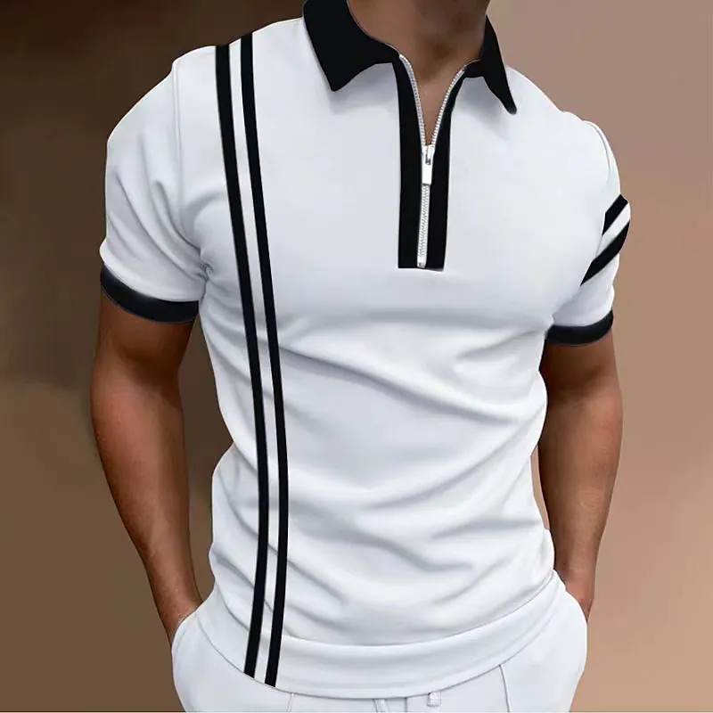 Men's Golf Shirt Striped Turndown Going out golf shirts Short Sleeve Tops Designer Punk & Gothic Sports Wine Black / Red Black / White