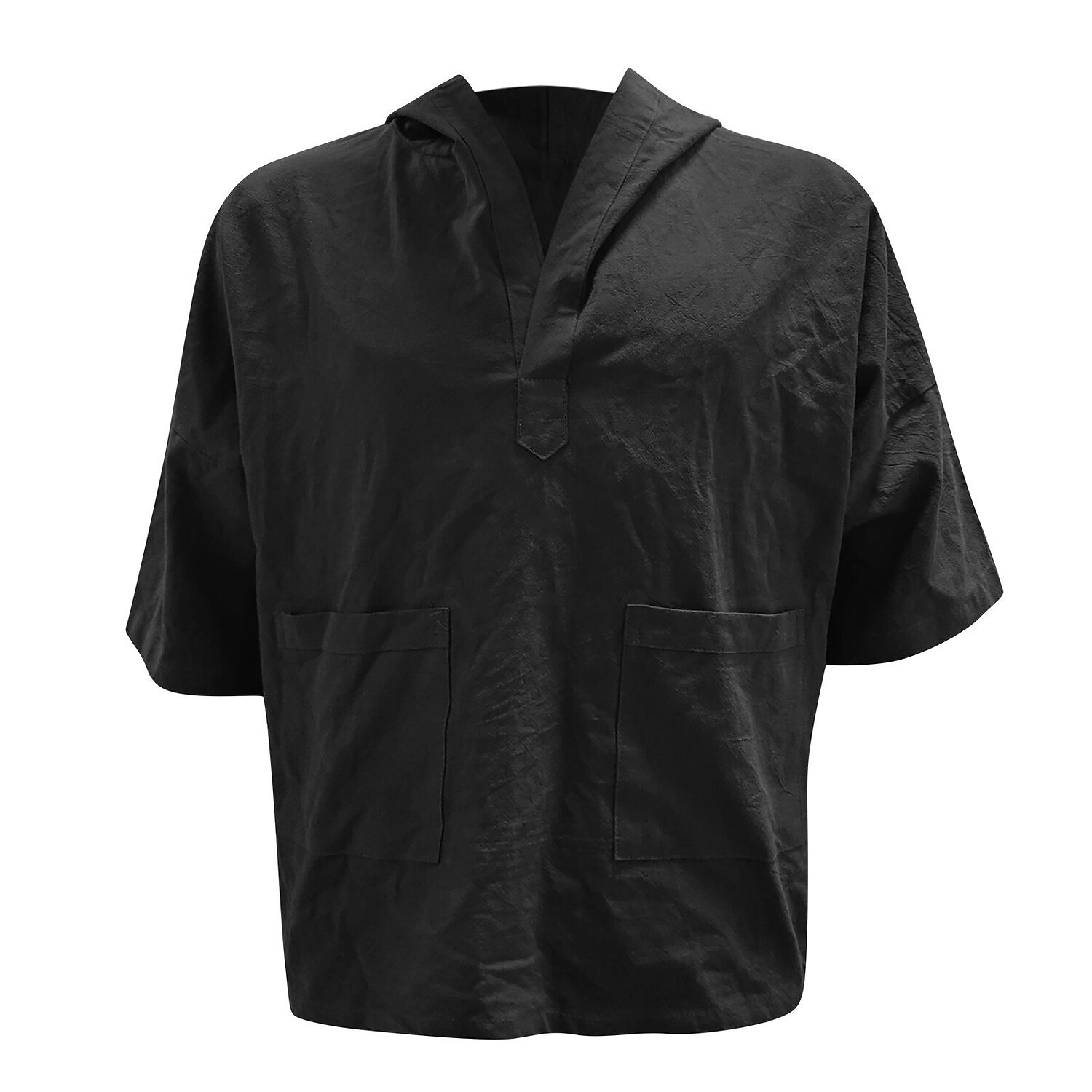 Men's Casual Shirt Solid Color Hooded Daily Half Sleeve Tops Cotton Retro White Black Gray / Summer