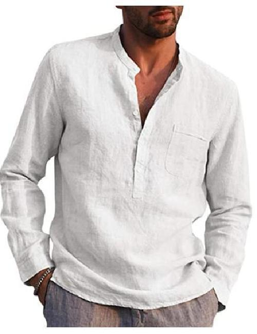 Men's V-Neck Casual Linen Shirt