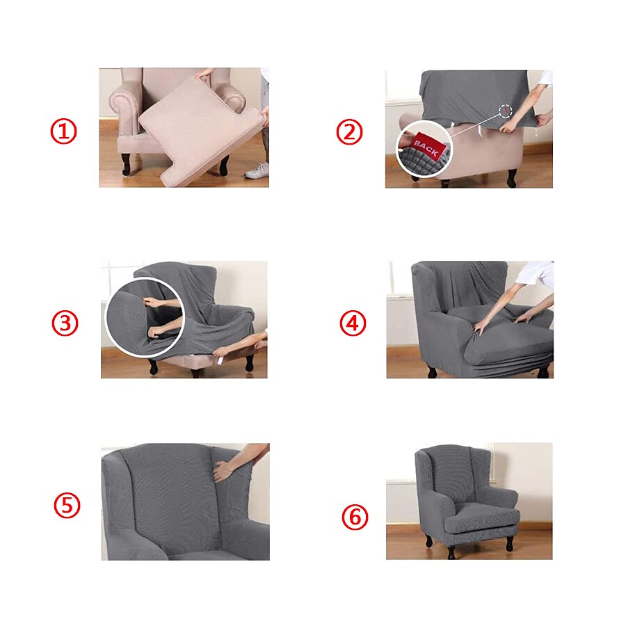 Wing Chair Slipcovers Spandex Stretch Sofa Covers Wingback Armchair Covers with Seat Pad Cushion Cover Arms Printing Pattern Fabric Furniture Protector for Living Room Wingback Chair #8835465