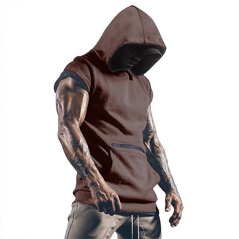 Summer Men's Sleeveless Solid Color Hoodie