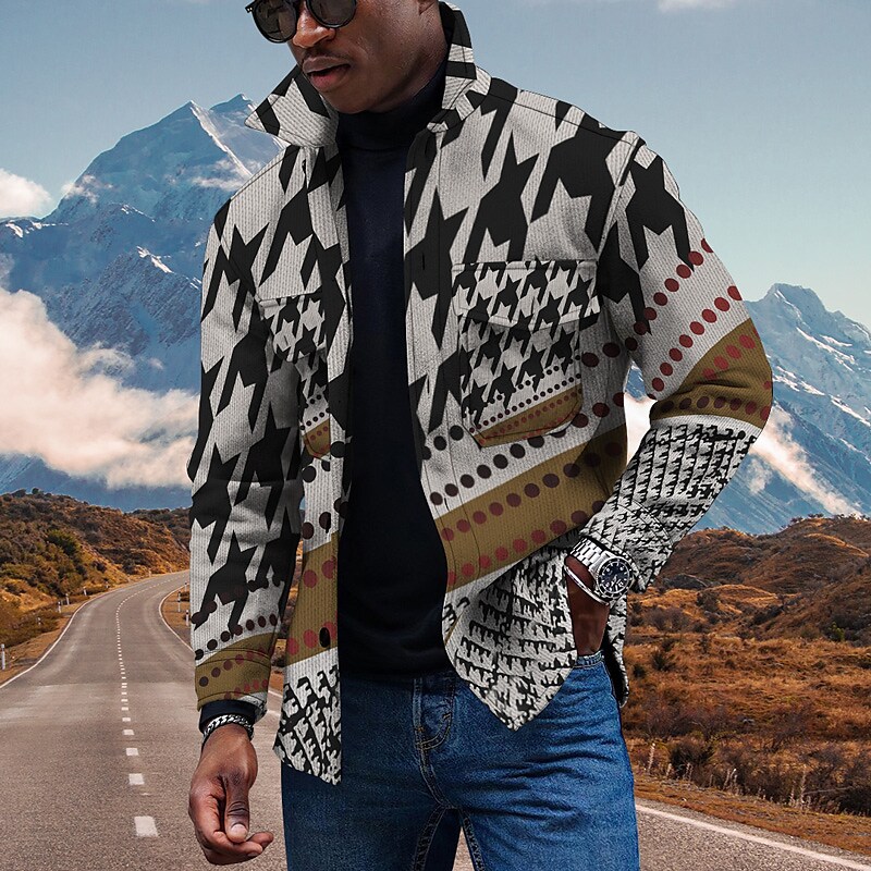 Men's Diamond 3D Digital Print Loose Jacket