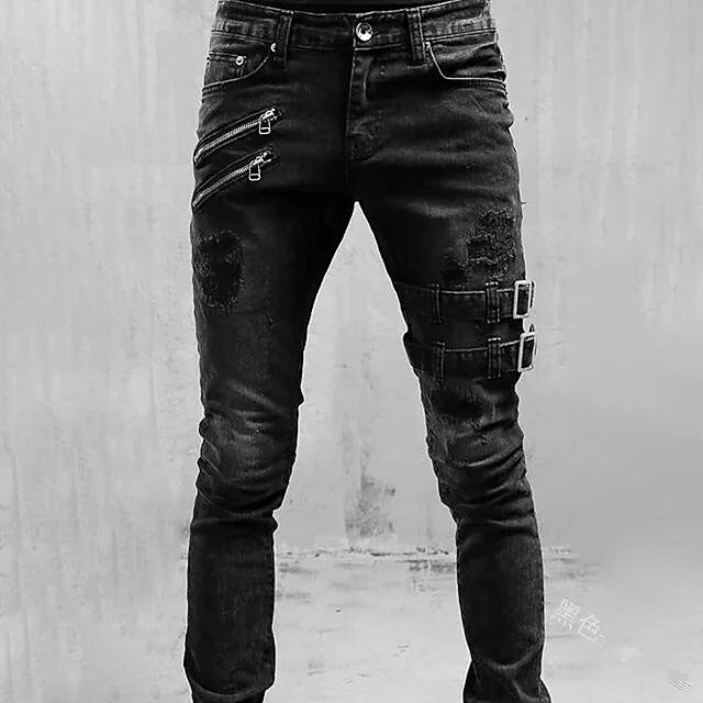 European and American new motorcycle personality elastic skinny jeans