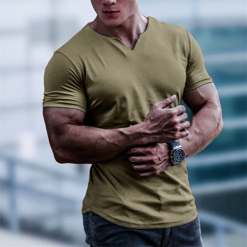 Men's T shirt Tee Solid Color V Neck Street Casual Short Sleeve Tops Basic Fashion Classic Comfortable White Black Army Green / Sports / Summer