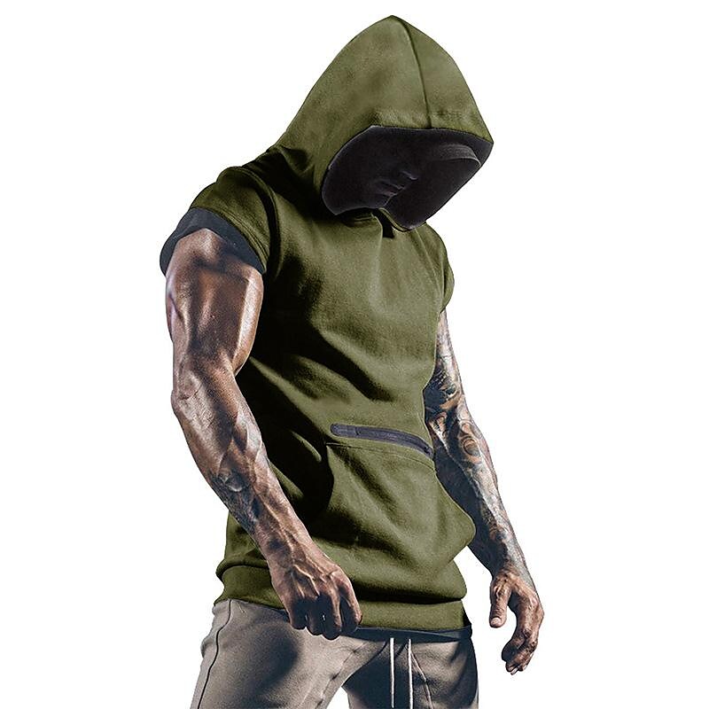 Summer Men's Sleeveless Solid Color Hoodie