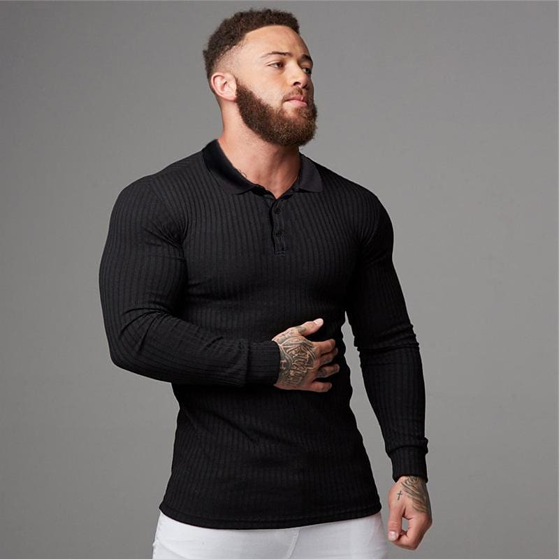 Men's autumn lapel fitness t-shirt