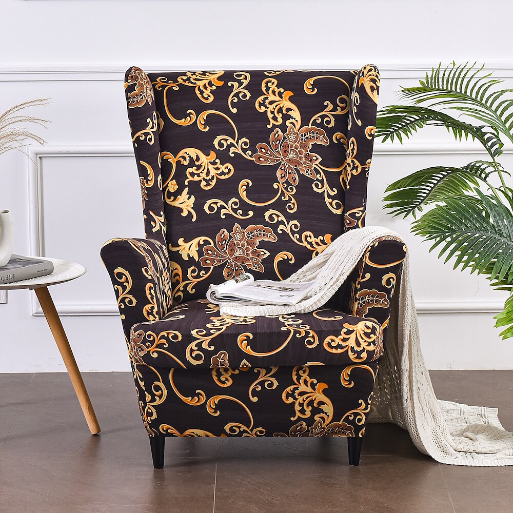 Wing Chair Slipcovers Spandex Stretch Sofa Covers Wingback Armchair Covers with Seat Pad Cushion Cover Arms Printing Pattern Fabric Furniture Protector for Living Room Wingback Chair #8835465