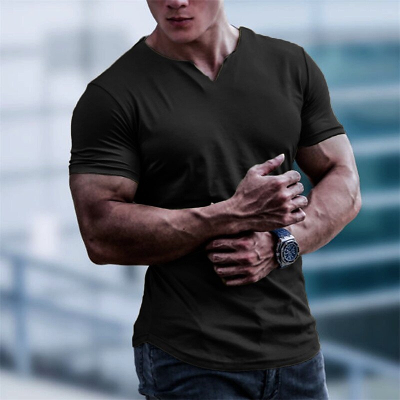 Men's T shirt Tee Solid Color V Neck Street Casual Short Sleeve Tops Basic Fashion Classic Comfortable White Black Army Green / Sports / Summer