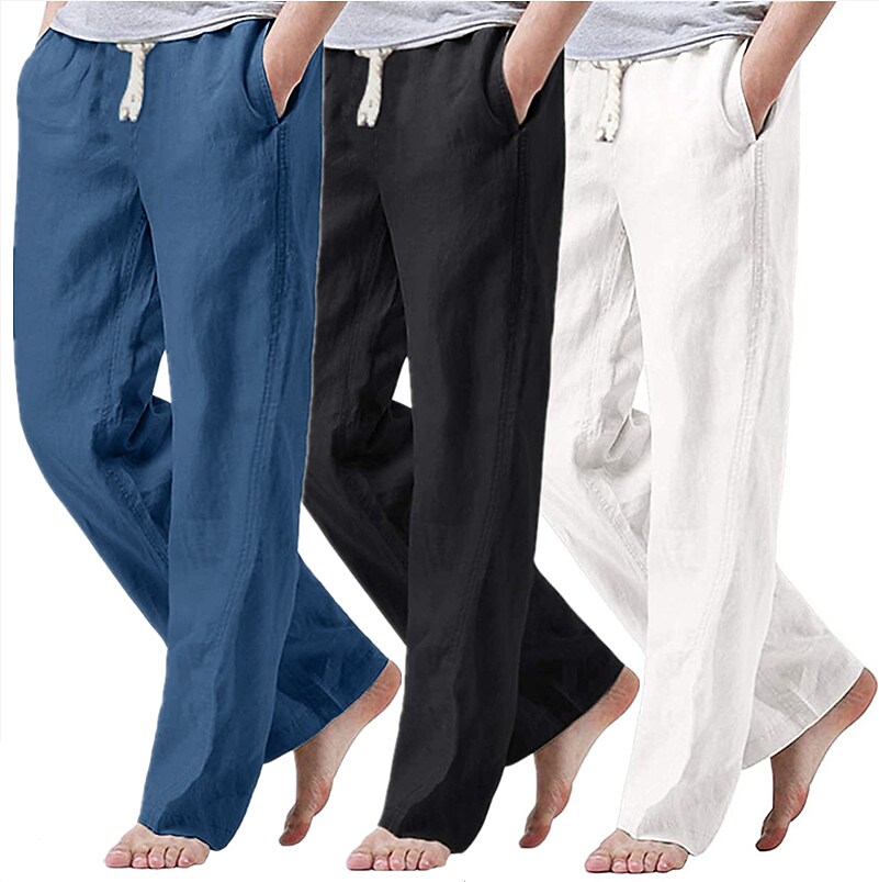 QunButy Casual Pants For Mens Fashion Mens Solid Drawstring Pocket