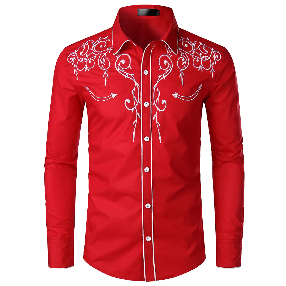 Men's shirt solid color embroidery long sleeves
