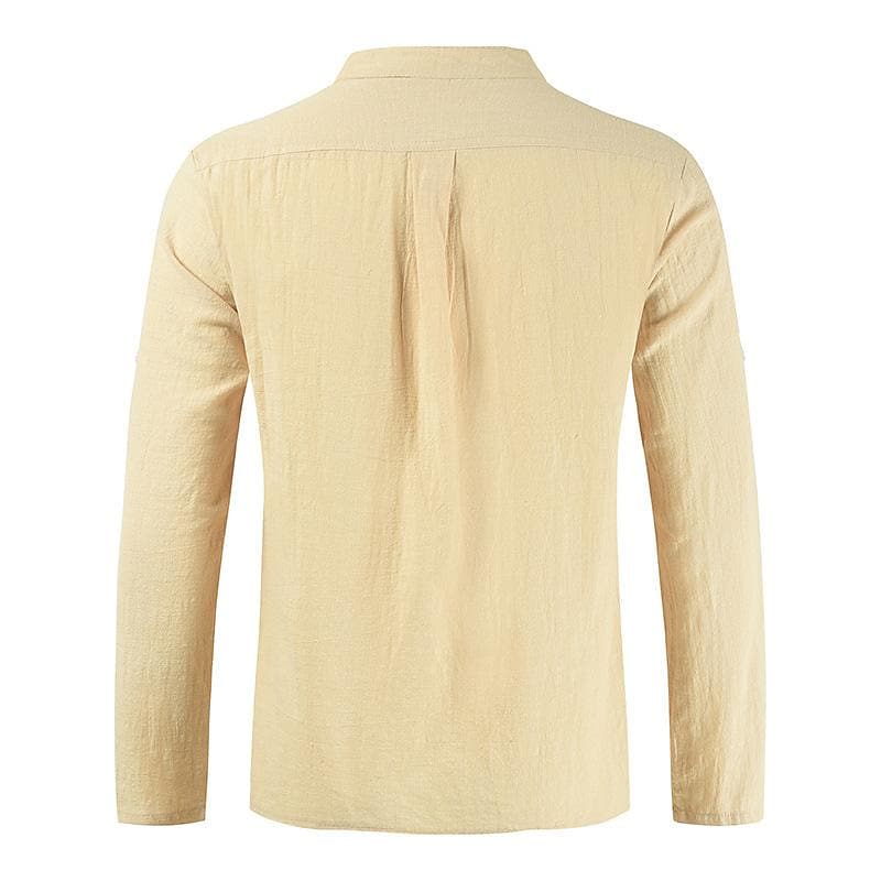 20212021 cross-border wish cross-border cotton and linen fashion embroidered long-sleeved stand-up collar shirt t-shirt men's sleeves long-sleeved t-shirt