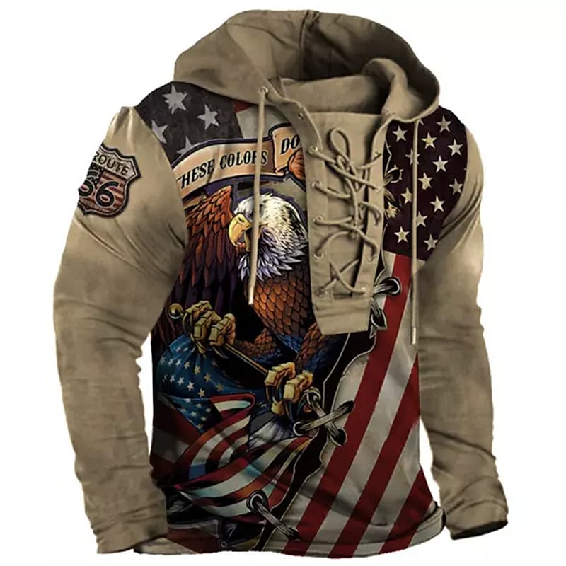 Men's Unisex Pullover Hoodie Sweatshirt Hooded Graphic Prints Eagle National Flag Lace up Print Sports & Outdoor Daily Sports 3D Print Designer Casual Big and Tall Clothing Apparel Hoodies
