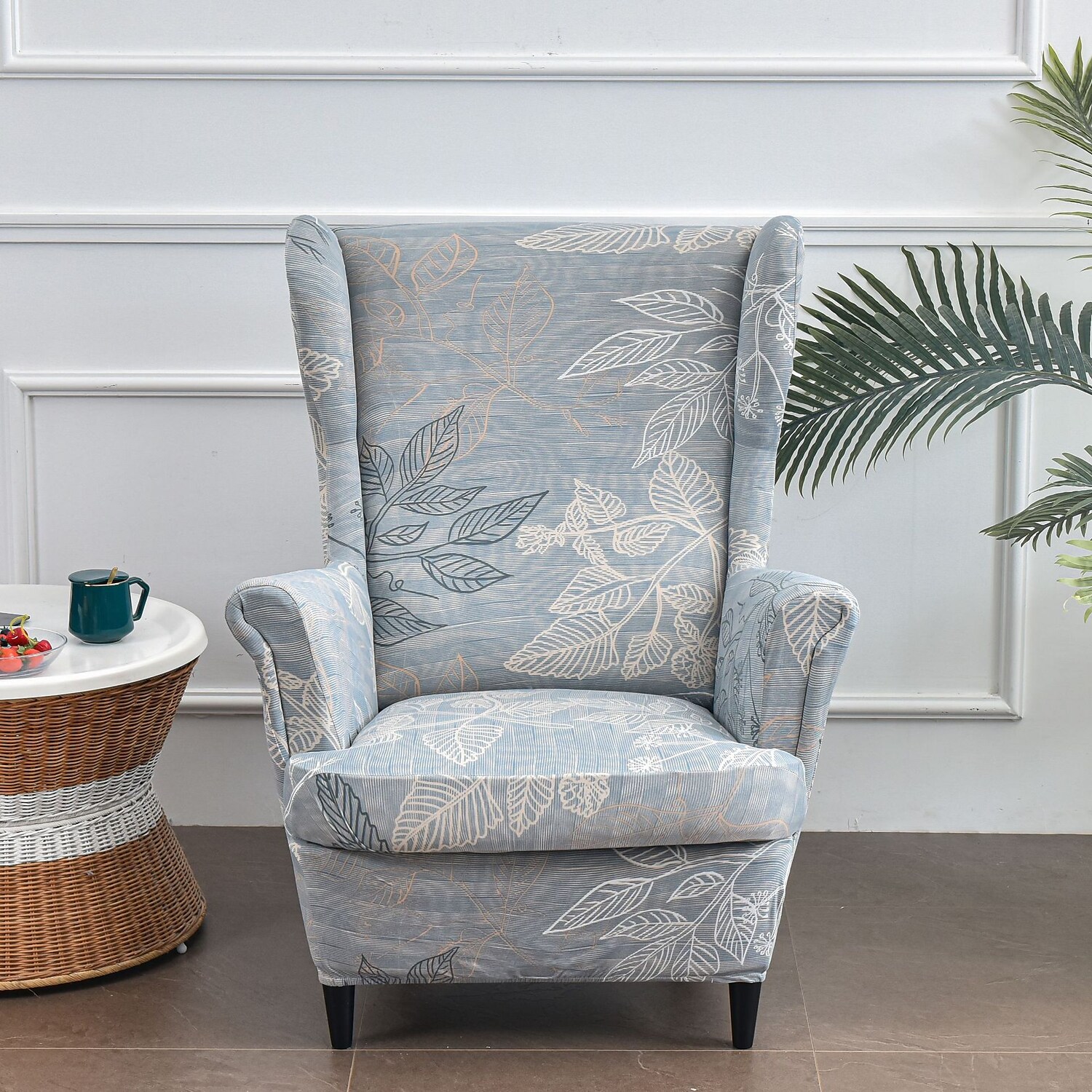 Wing Chair Slipcovers Spandex Stretch Sofa Covers Wingback Armchair Covers with Seat Pad Cushion Cover Arms Printing Pattern Fabric Furniture Protector for Living Room Wingback Chair #8835465