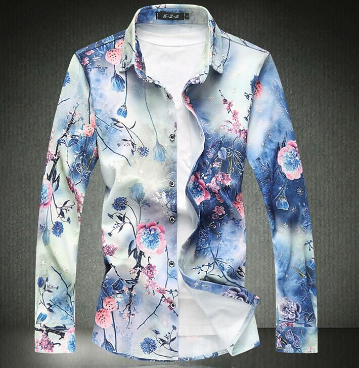 Men's shirt floral print long sleeves