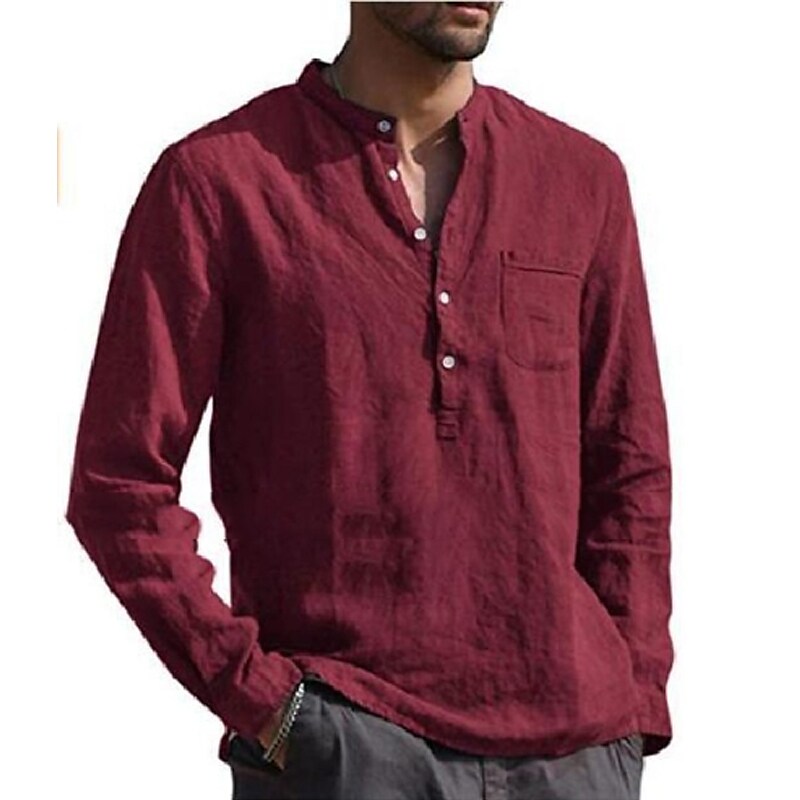 Men's shirt solid color street long sleeve
