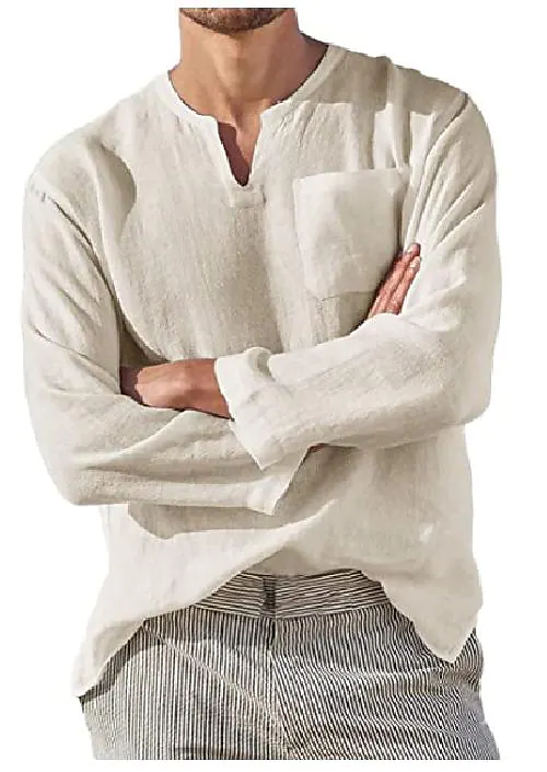 Men's V-Neck Casual Linen Shirt