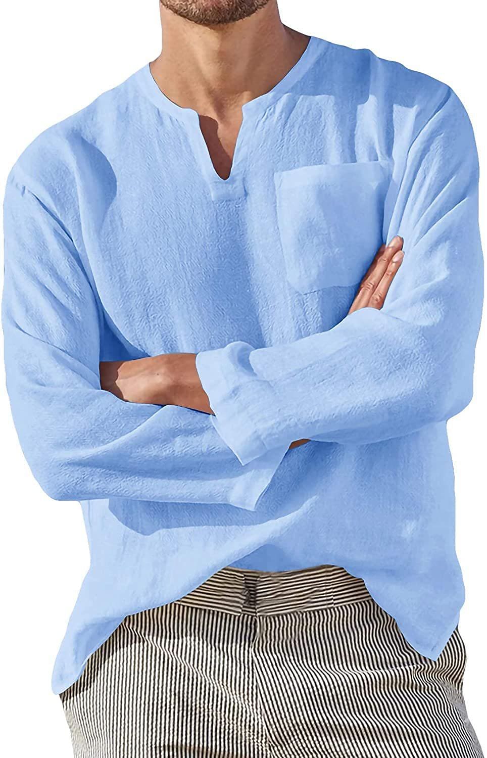 Men's V-Neck Casual Linen Shirt