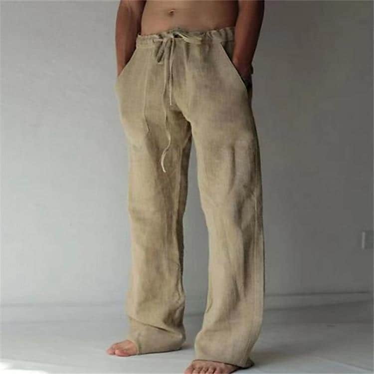 Men's Solid Color Cotton Linen Drawstring Casual Pants