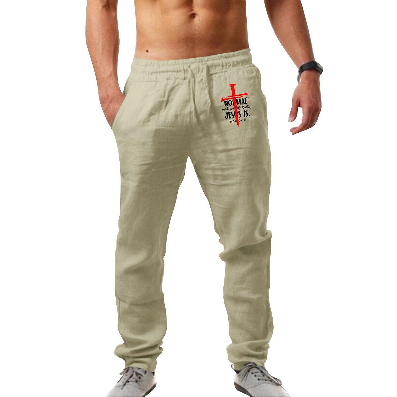Men's hip-hop breathable cotton linen loose casual sports trousers