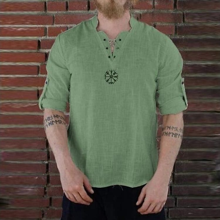 20212021 cross-border wish cross-border cotton and linen fashion embroidered long-sleeved stand-up collar shirt t-shirt men's sleeves long-sleeved t-shirt