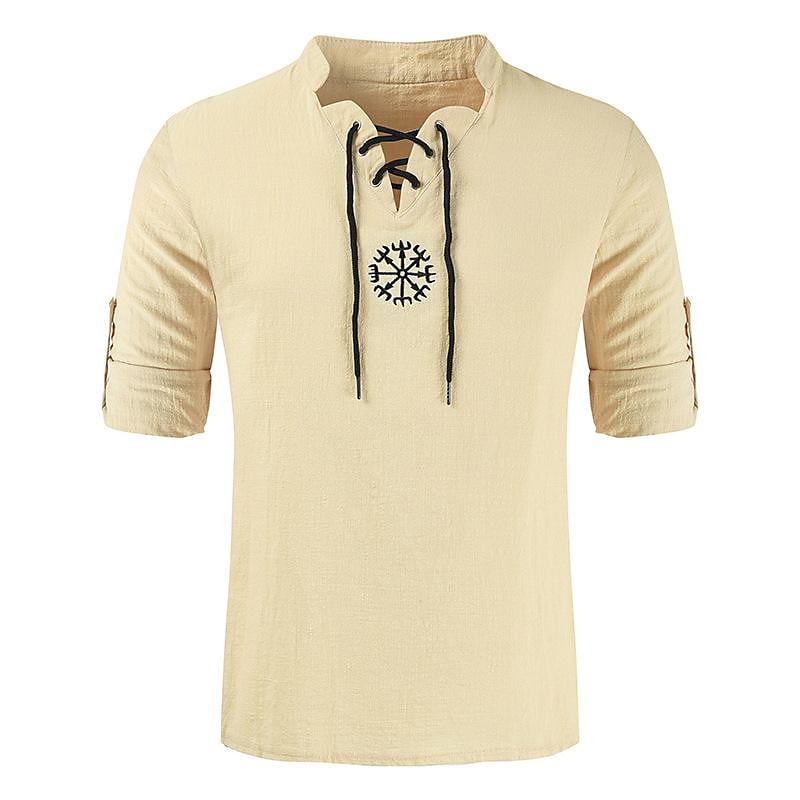 20212021 cross-border wish cross-border cotton and linen fashion embroidered long-sleeved stand-up collar shirt t-shirt men's sleeves long-sleeved t-shirt