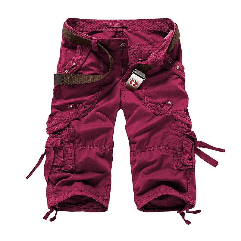 Men's Hiking Multi Pocket Plain Calf-Length Daily Basic Cargo Shorts 