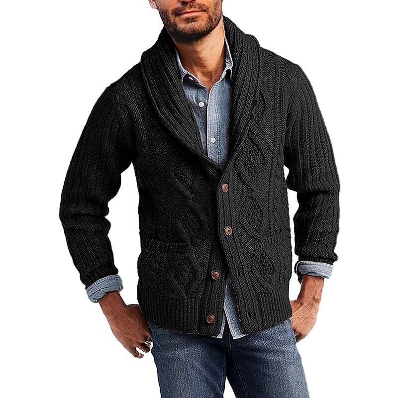 Men solid color long-sleeved knitted jacket sweater men
