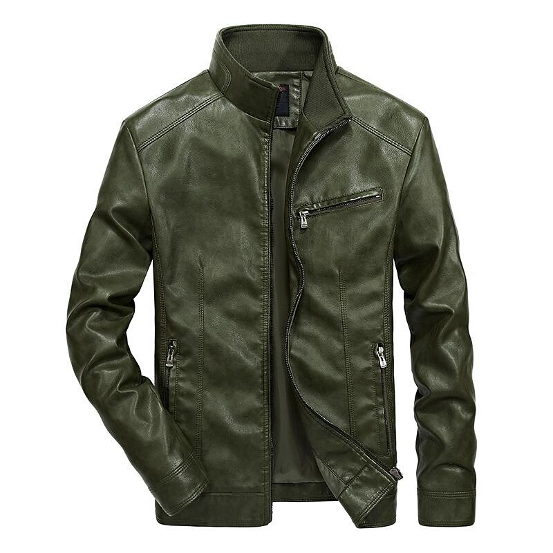 Men pu leather jacket men's plus velvet stand-up collar winter new retro leather jacket coat