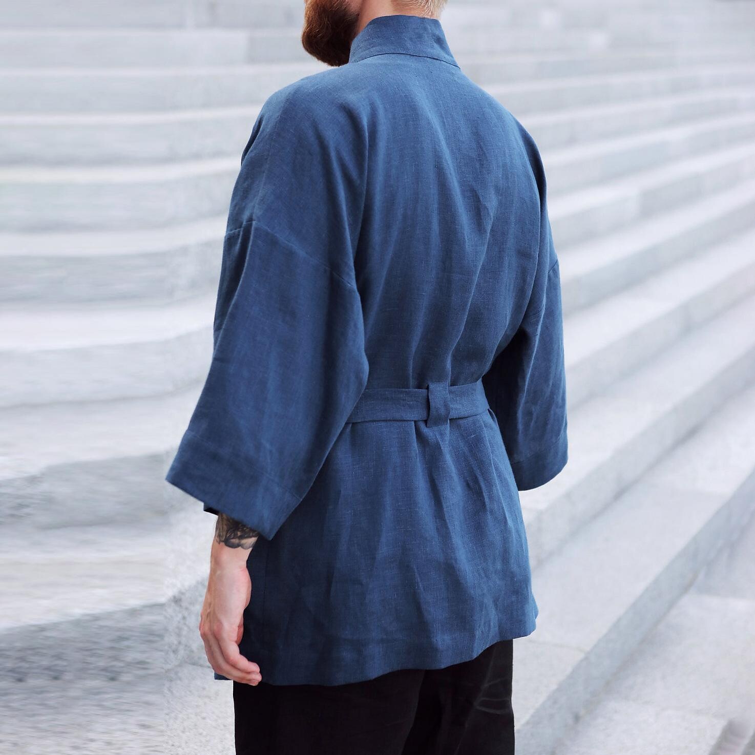 Men's Linen Blue Loose Coat