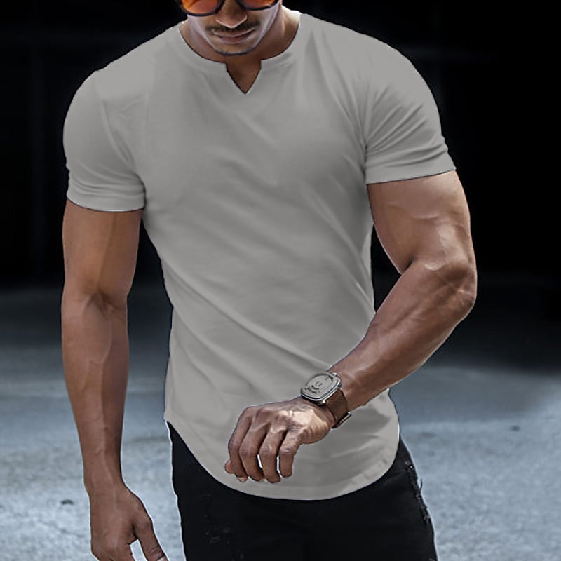 Men's T shirt Tee Solid Color V Neck White Black Gray Navy Blue Short Sleeve Street Casual Tops Basic Fashion Classic Comfortable / Summer / Summer / Sports