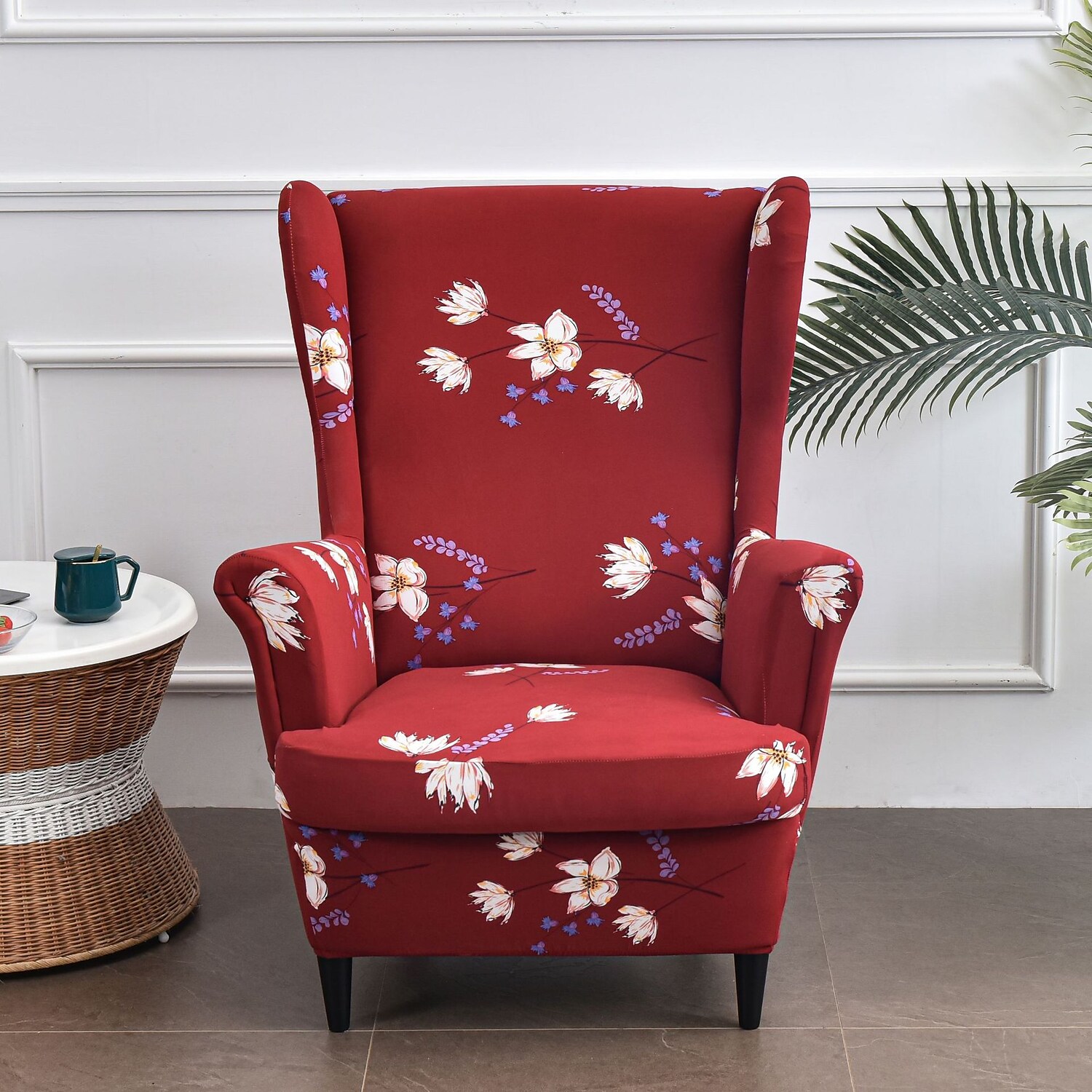 Wing Chair Slipcovers Spandex Stretch Sofa Covers Wingback Armchair Covers with Seat Pad Cushion Cover Arms Printing Pattern Fabric Furniture Protector for Living Room Wingback Chair #8835465