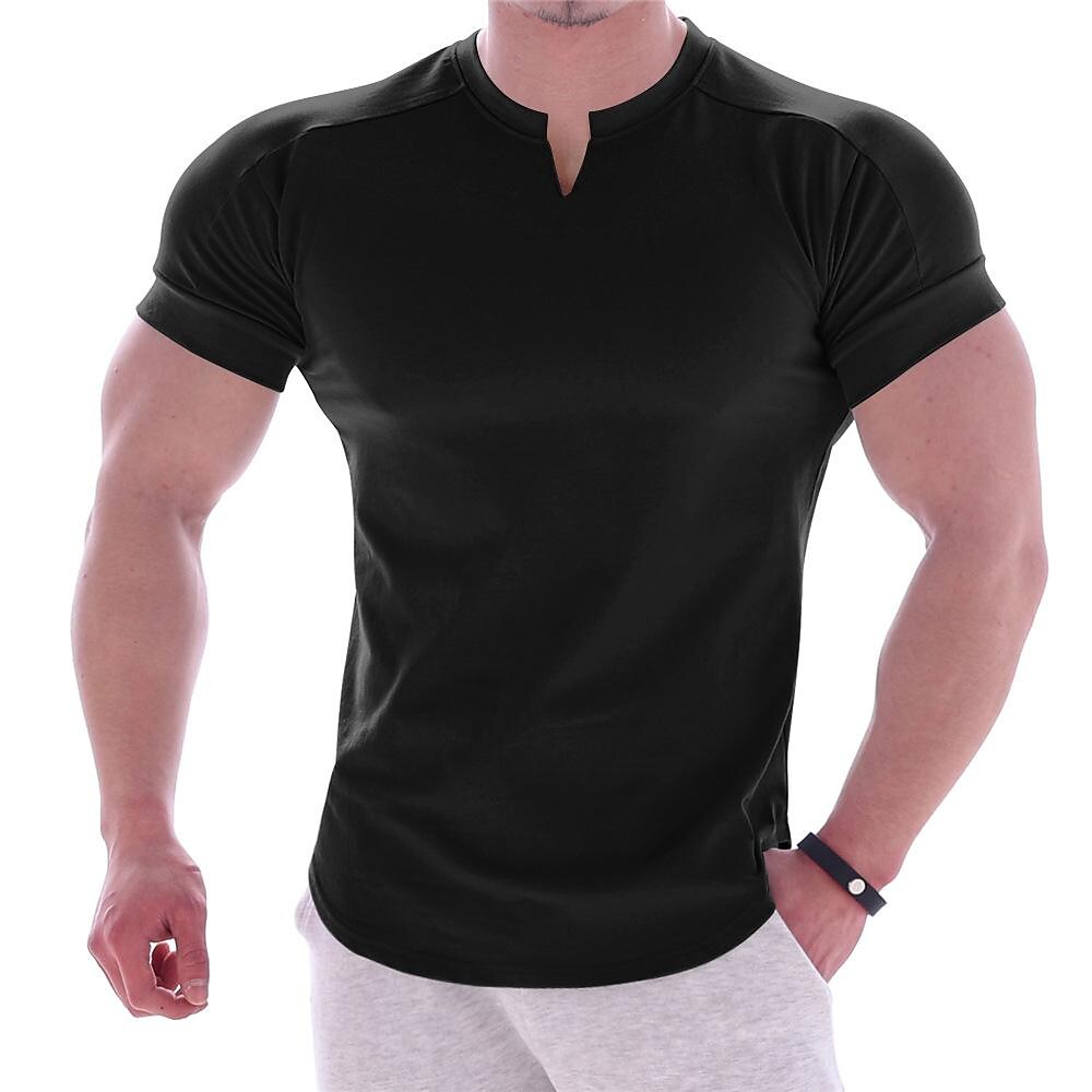 muscle fitness dog solid color no logo v-neck cotton short-sleeved men's round neck running casual basketball loose slim t-shirt