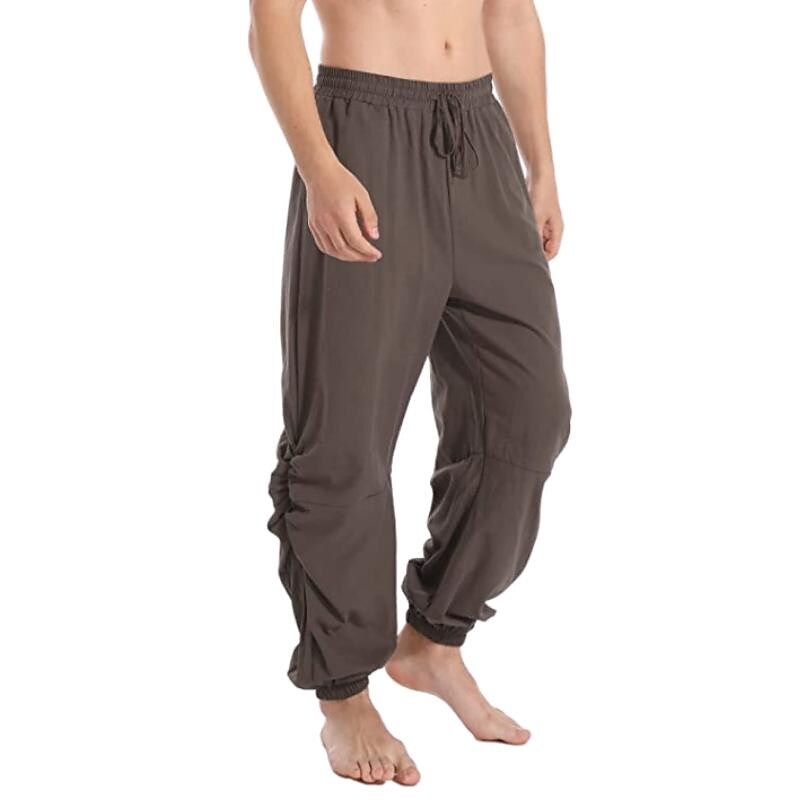 Cotton and linen solid color casual loose lace-up pants